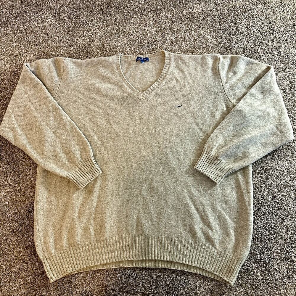 Vtg Faconnable Sweater Mens 3XL BEIGE LAMBS Wool Blend Heavyweight Italy Preppy